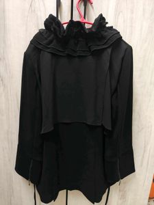 Unique Black Ruffle Collar Jacket