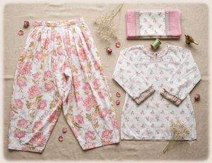 Floral Print Kurta Farshi bottom &Dupatta