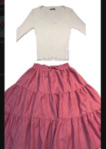 Combination Ribbed Knit Top and maxi Skirt Set