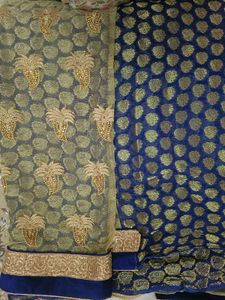 Elegant Brocade Saree with Blue Border