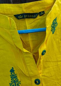 Yellow pure Cotton embroideed Kurta