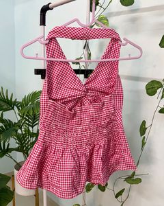 Completely New Rosy Gingham Halter Top