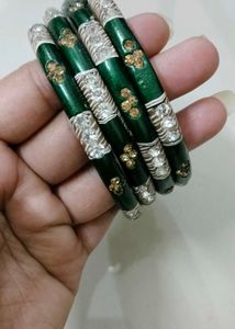 Set of 4 Green Bangles with Rhinestones