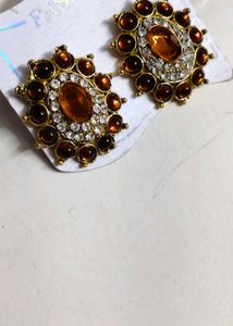 Vintage Amber &amp; Crystal Earrings