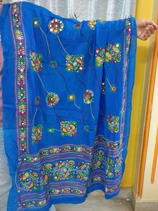 Vibrant Blue Embroidered dupatta (pure cotton)