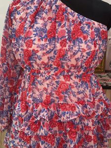 Floral One-Shoulder Ruffle Dress