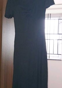 Black Gathered A-Line Dress