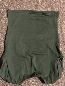 Olive Green V-Neck Top with Floral Embroidery