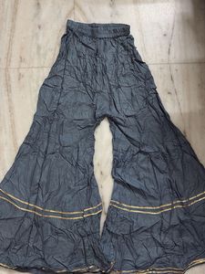 Grey Tiered Palazzo Pants with Gold Trim