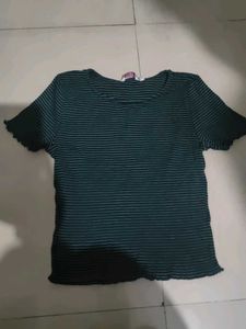 Striped Lettuce Hem T-Shirt