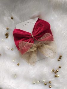 X'mas special Red & Gold Bow Hair Clip