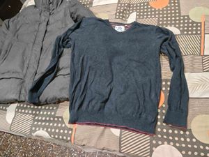 Men's Grey V-Neck Sweater and jacket fluffy