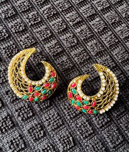 Gold Earrings with Red &amp; Green Stones