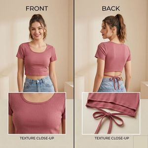 Pink Cropped Tie-Back Top