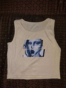 Cream Mona Lisa Graphic Tank Top