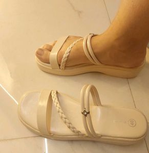 Cream Braided Strap Sandals