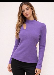 Stylish Purple Cut-Out Long Sleeve Top