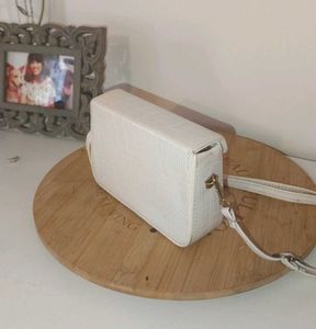 White Croc Embossed Shoulder Bag