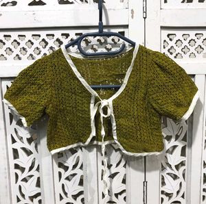 💝Crocheted Crop Open-Front Cardigan C