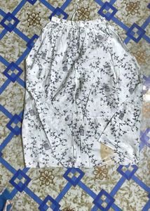 White Skirt with Birdcage Print