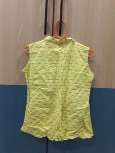 Yellow Sleeveless Printed Top