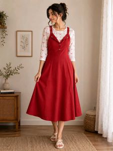 Red Pinafore Dress
