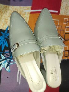 Stylish Light Green Mules with Buckle Detail