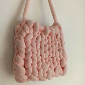 Handmade Chunky Knit Pink Tote Bag