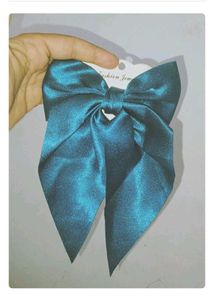 Teal Satin Bow Hair Clip