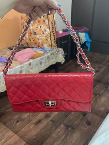 Chic Red Patent Quilted Clutch