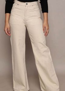 ZARA High-Waisted Party Cream Denim Jeans