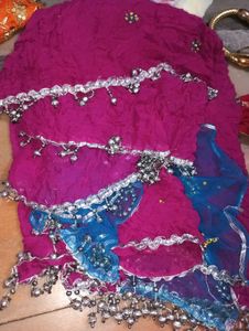 beautiful dark pink and blue kurti with duppatta a