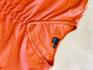 Orange Ruched Drawstring Crop Top