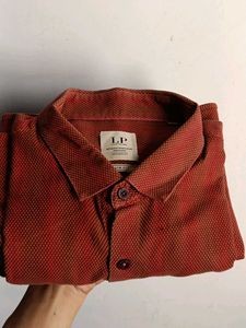 Men's Red Textured Button-Down Shirt