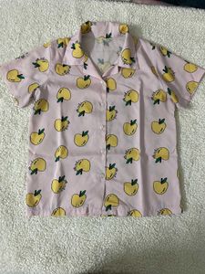 Cute Pink Apple Print Button-Up Shirt