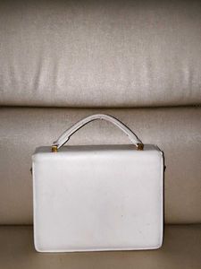 Classic White Structured Handbag with Gold Clasp