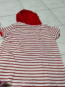 Red &amp; White Striped Hoodie Tunic