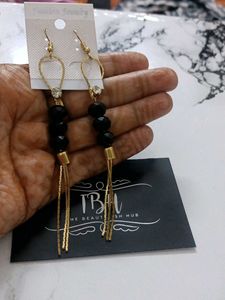 Elegant Black Beaded Dangle Earrings