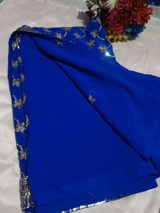 Royal Blue Embroidered Saree with blouse