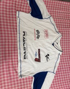 White Racing Graphic Long Sleeve Top