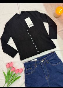 Chic Black Button-Up Cardigan
