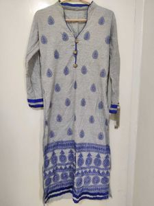 Grey &amp; Blue Printed Kurta