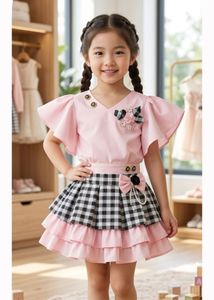 Cute Pink & Checkered Skirt Set