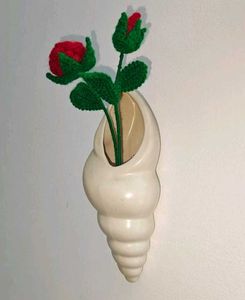 Seashell Wall Vase 🐚with Crochet Flower🌹