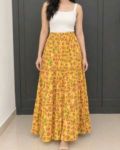 Yellow Floral Tiered Maxi Skirt