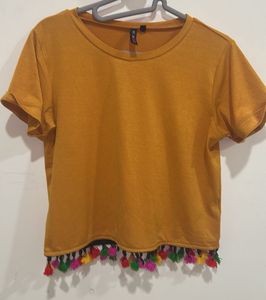 Mustard Yellow Tassel Trim Top