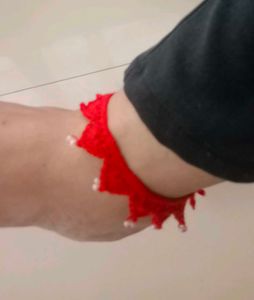 Red Crochet Anklet with Beads
