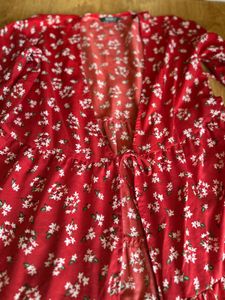 Red Floral Print Wrap Dress