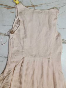 Elegant Beige High-Low Dress with Black Lace
