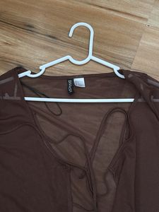 Sheer Brown Mesh Long Sleeve Top
